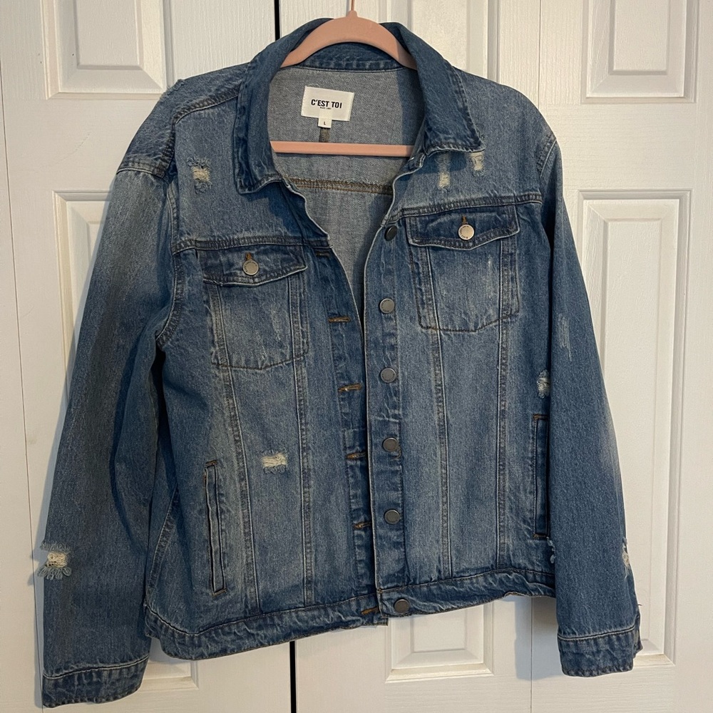 Pink Lily Distressed Jean Jacket